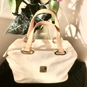 Authentic MCM VINTAGE Handmade Satchel Cream and Gold Handbag